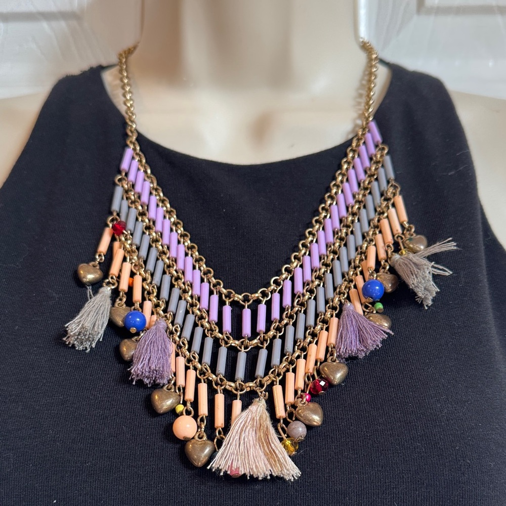 Vintage Bohemian Multicolor Layered Tassel Necklace - Picture 7 of 9